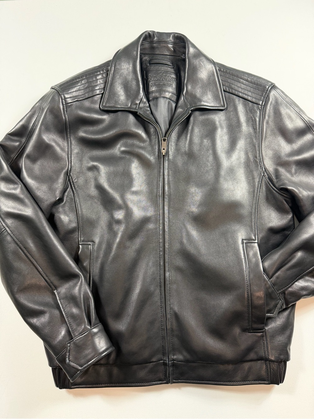 Roundtree & Yorke Black Lambskin Leather Bomber Jacket Mens M 90s Y2K Style
